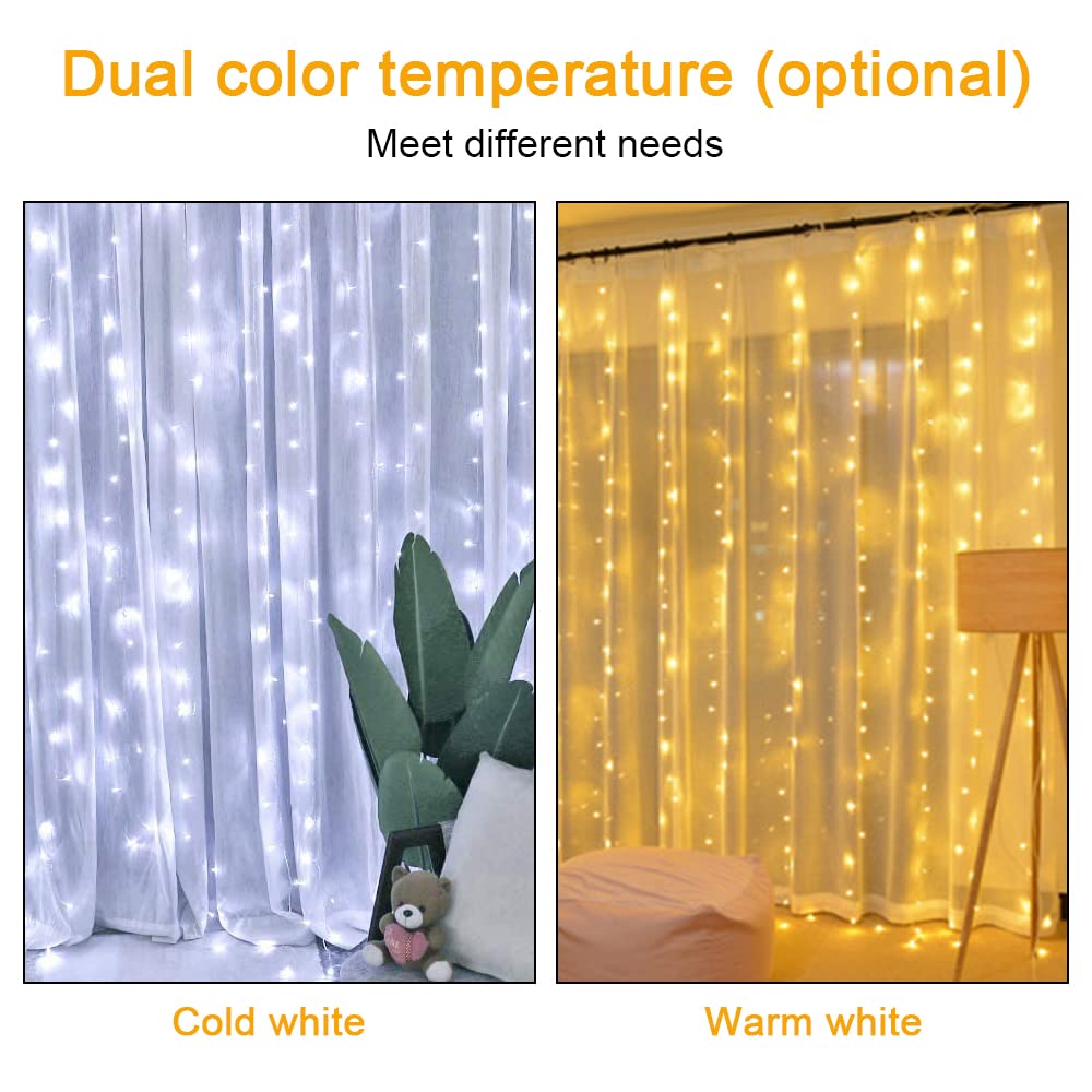 WEI Guirlande Lumineuse De Rideau USB 3m 300LED Avec Télécommande Blanc