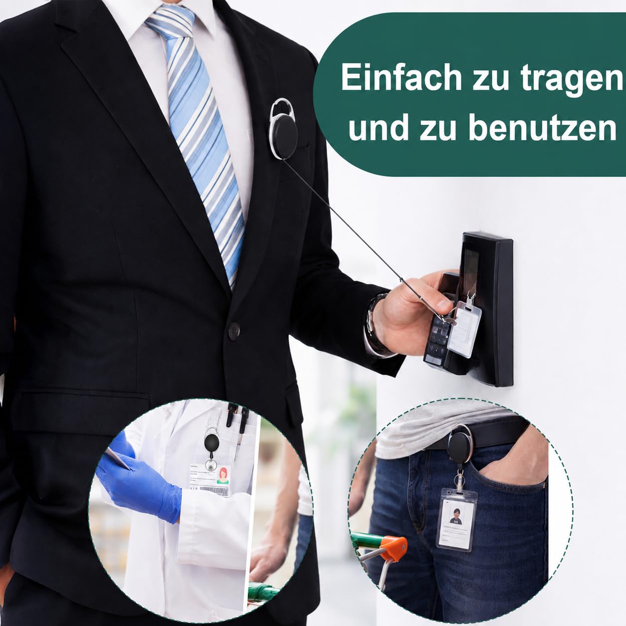 100 Stück Schlüsselanhänger Ausweishalter, Einziehbarer Ausweishalter mit Karabiner, Gürtelclip und Schlüsselring, für Ausweise, Namen Kartenhalter, Schlüsselkarten (65 cm Zugschnur)