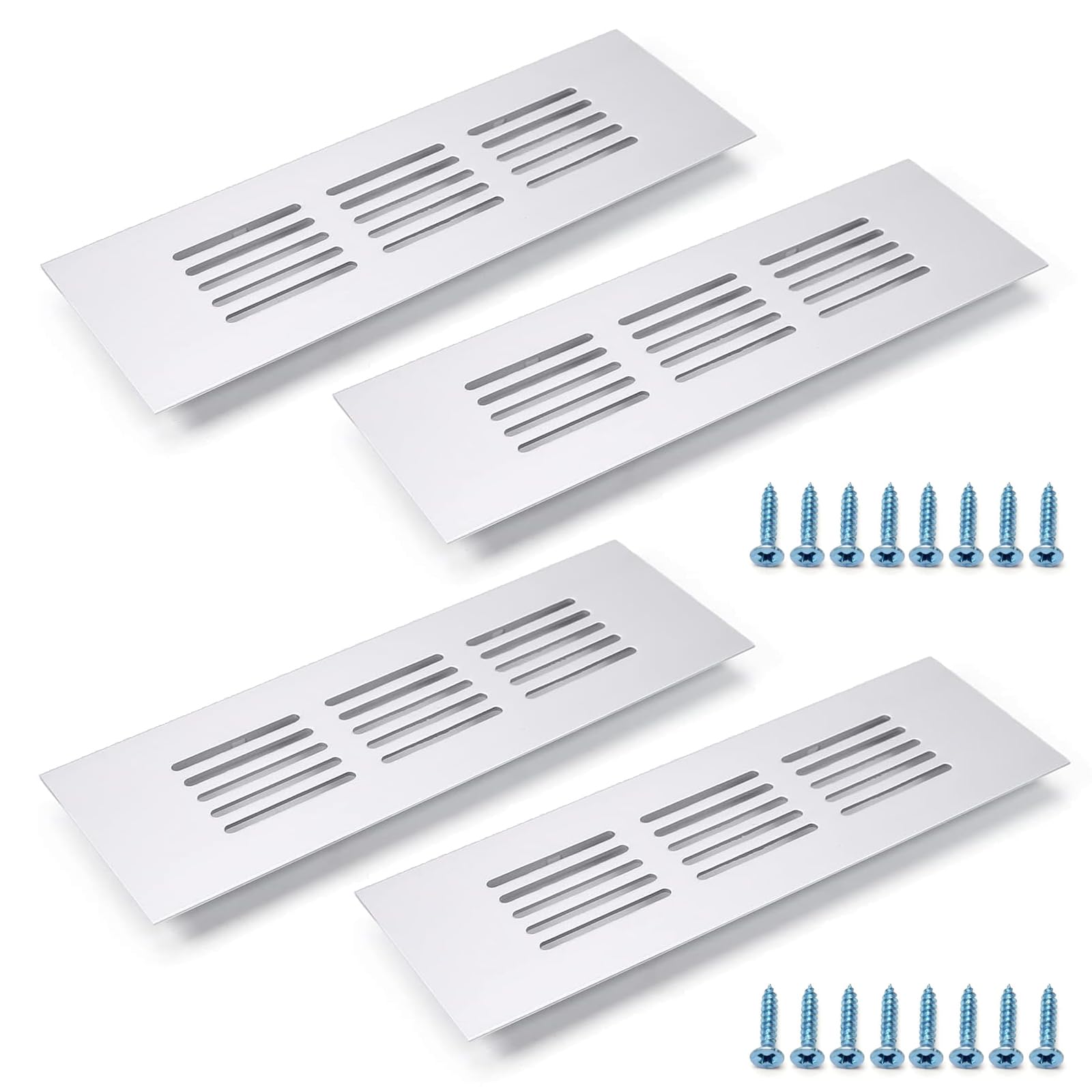 Mromax 4-Packs Air Vent, 150Mmx50mm, Ventilation Grille Aluminum Alloy Louvered Grill Cover For Cabinet Sink Kitchen Stove Bathroom Door Aluminum Alloy Rectangle 4Pcs