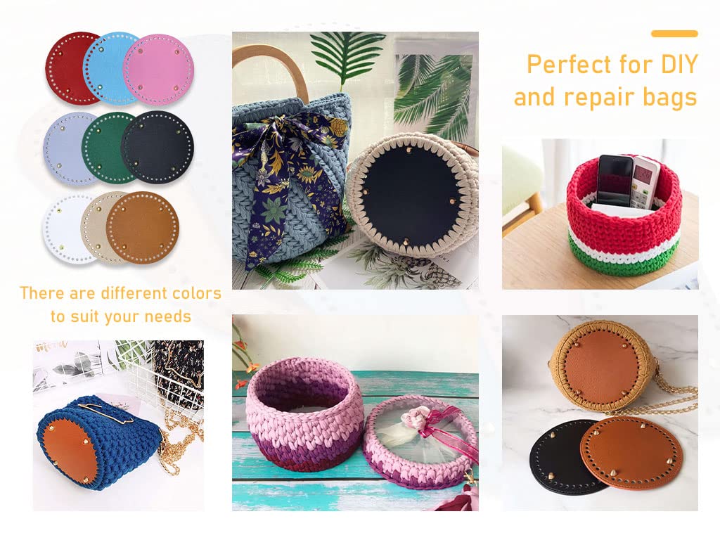 9 Fondi Per Borse All'Uncinetto In Pelle PU - Con Fori E 2 Uncinetti Inclusi, Diametro 15cm, Per Borche DIY - Foto 6