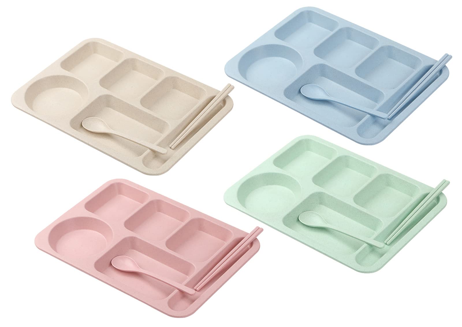 Buy 4 Pack Wheat Straw Divided Plates, Unbreakable Divided Plates 6