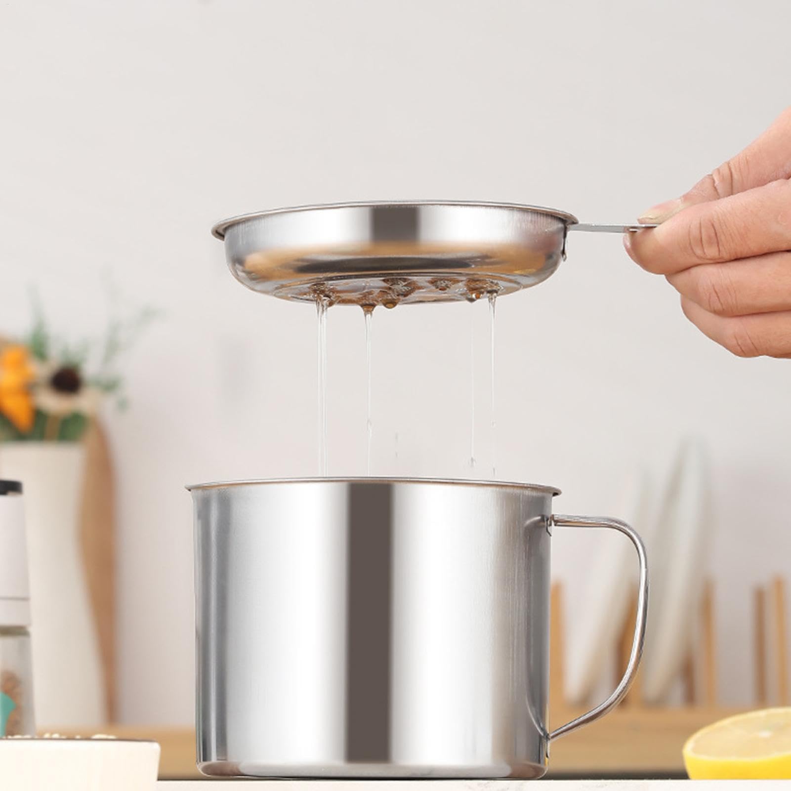 Pot à graisse - Filtre à graisse avec pot | Stockage d'huile de cuisson avec grande capacité | Récipient de graisse de café | Boîte de rangement de graisse de cuisine pour camping, pique-nique et
