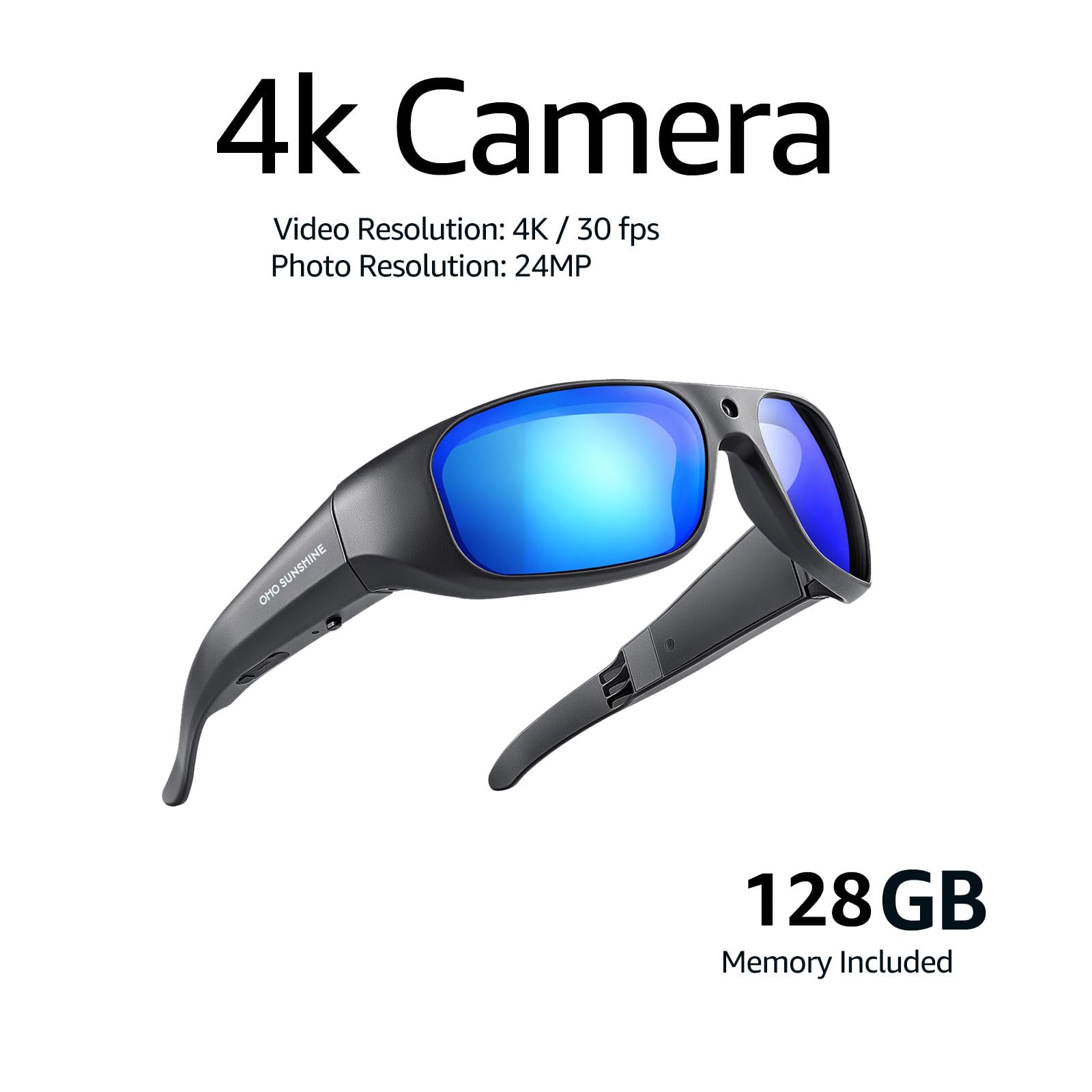 OHO 4K Water Resistance Video Sunglasses, Sports Action Camera with Built-in Memory and Polarized UV400 Protection Safety Lenses,Unisex Sport Design