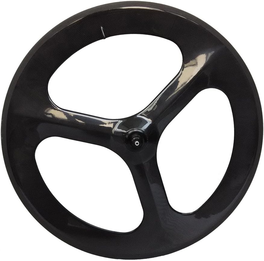 Luckiss Carbon Fiber Clincher 700c Tri Spoke Front Road Bike Wheel With Glossy 3k Weave Finish