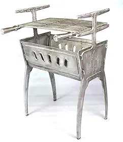 Churrasqueira De Alumínio Fundido Grande 76cm Altura Com 2 Niveis de Elevação de Grelha, Desmontável + Pegador de Carnes de Inox 32cm - Churrasco