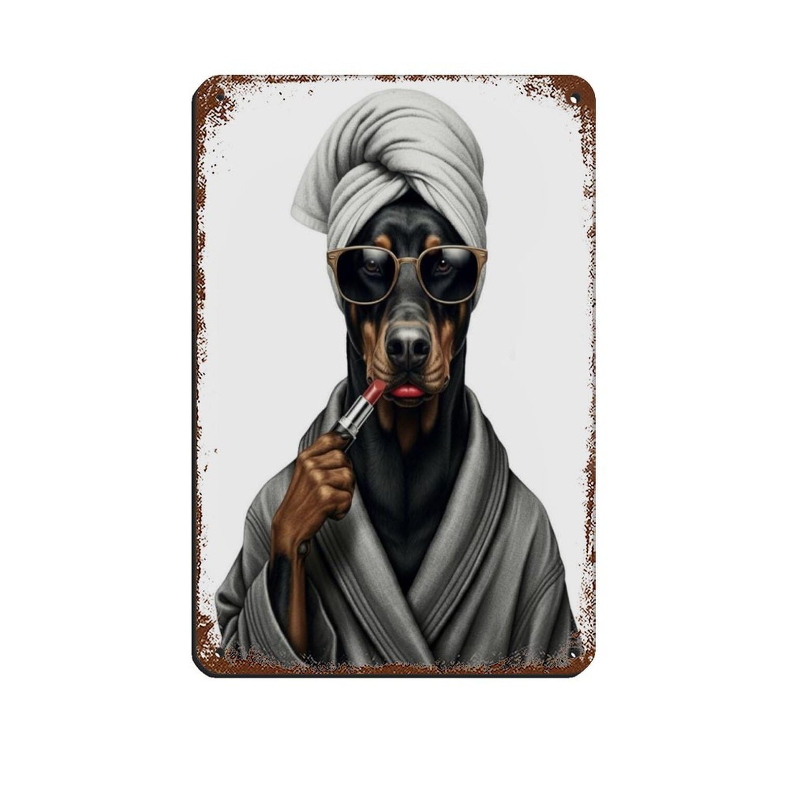 Doberman Pinscher Bathroom Art (2) Tin Sign Vintage Metal Pub Club Cafe Bar Home Wall Art Decoration Poster Retro 8x12inch(20x30cm)