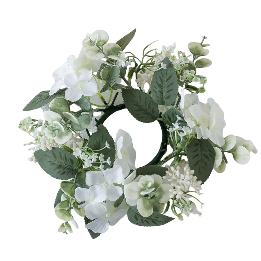 CTRLZS Wedding Candlestick Wreath Artificial Flower Plants Candle Aromatherapy Ring Holder Table Centerpiece Decoration White