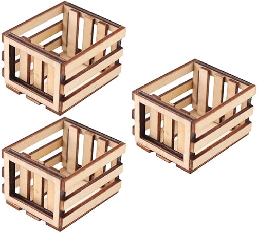 3 cestas de almacenamiento en miniatura para casa de muñecas, color marrón claro, mini cestas sintéticas para decoración de jardín de hadas,