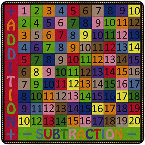 Flagship Carpets Math Equation and Problem Solving Carpet Rug for Children's Classroom, or Kid's Bedroom, Educational and Learning Area, 4' x 4', Addition and Subtraction