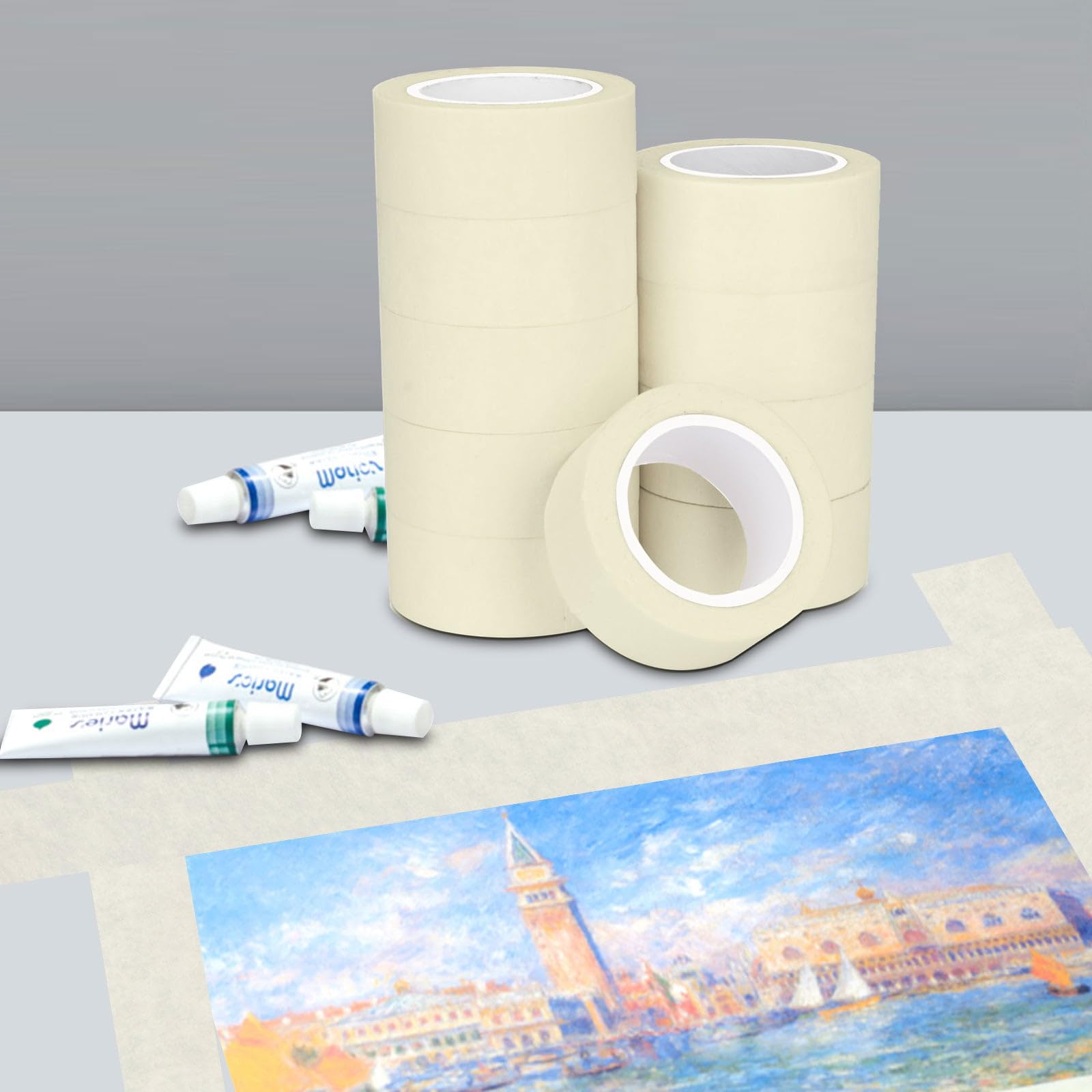 Haraqi 10pcs Beige 25mm Low Tack Painters Masking Tape for Painting Artists Decorating - Image 3