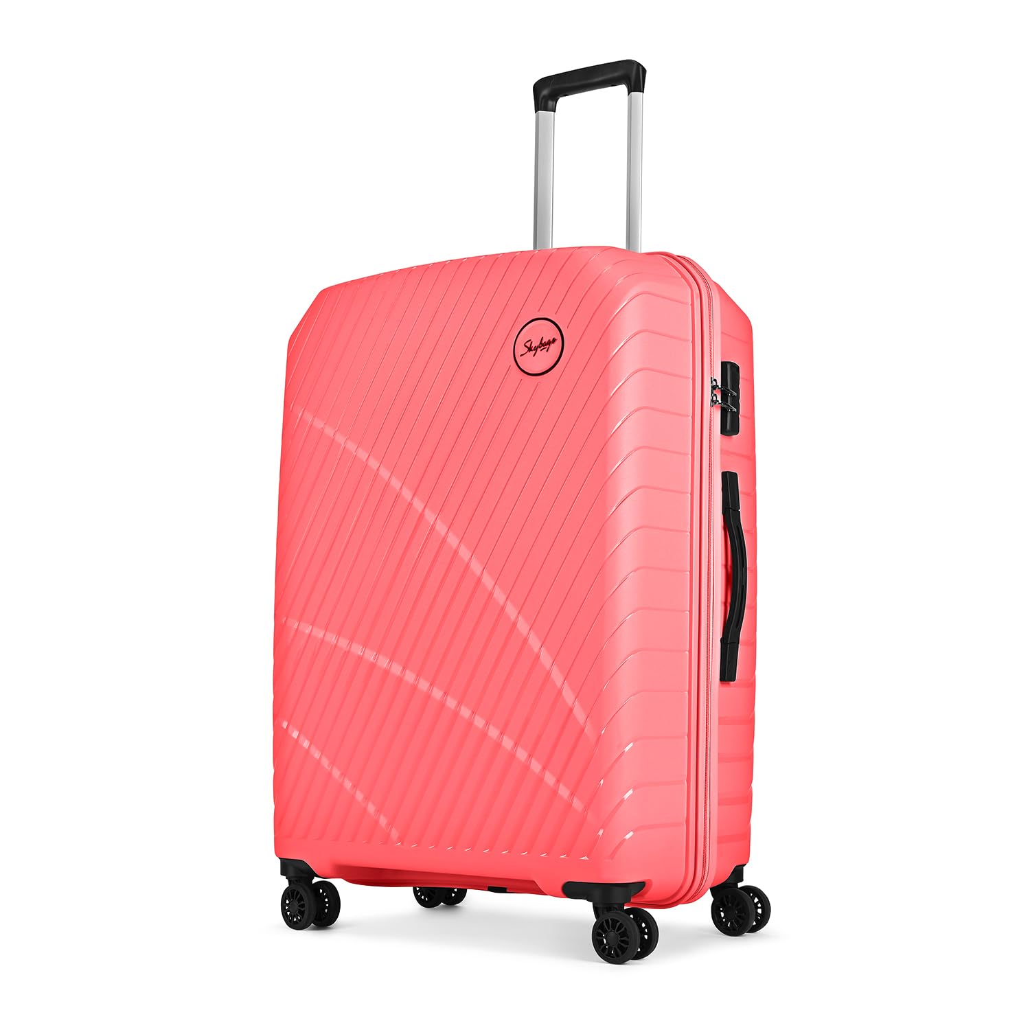Skybags Streax | Check-in Trolley Bag, 76 Cm, Large Hardside Luggage | 8 Wheels Spinner, Combination Lock | Polypropylene | Suitcase for Travel | 5 Year International Warranty | Coral
