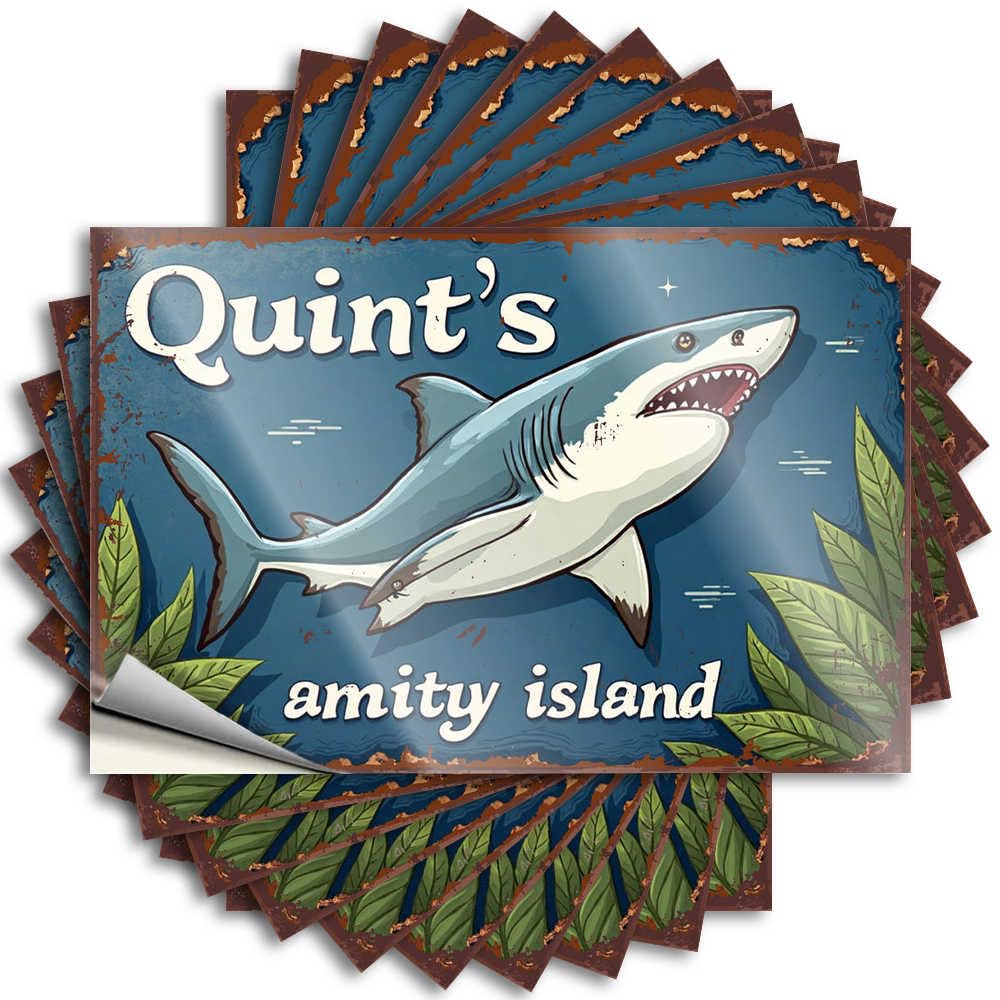 Fzfn Men's Colour Sticker Backyard Decor | Coastal Door Quint's Amity Island: The Great White Shark Adventure For Interior(6X9cm)
