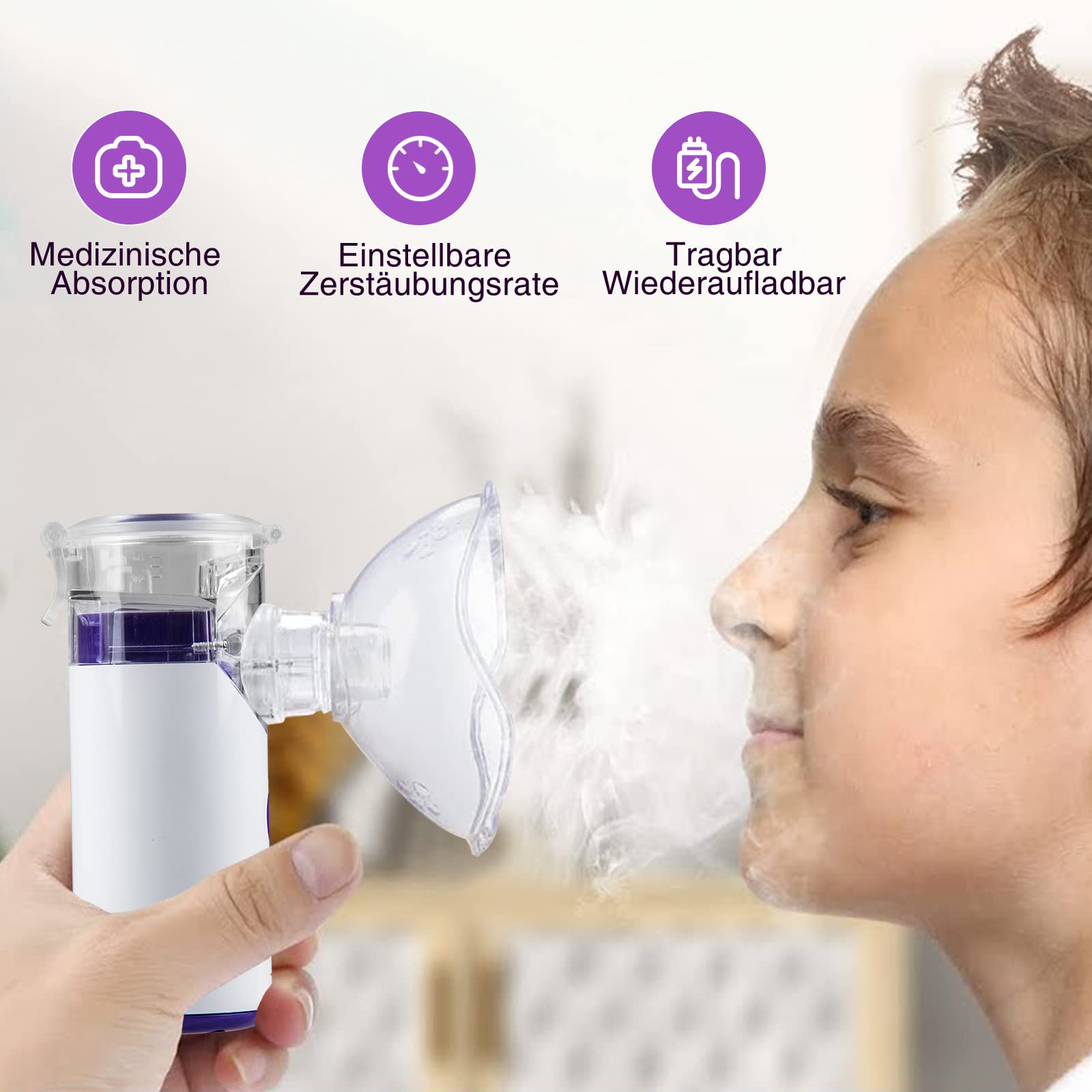 Inhalator dla dzieci, nebulizator dla dorosłych: przenośny inhalator na przeziębienie, ultradźwiękowy nebulizator – elektryczny ładowany przez USB, regulowany, cichy inhalator
