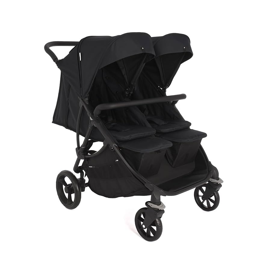 Roma Gemini Double Stroller Colour Pack- Dalmatian -Compact Side By Side For Newborns, 69cm Wide, 22kg Per Seat, Magnetic Harness, Easy Set Up, Puncture Proof Wheels, 102cm Handle, Rain Cover Included