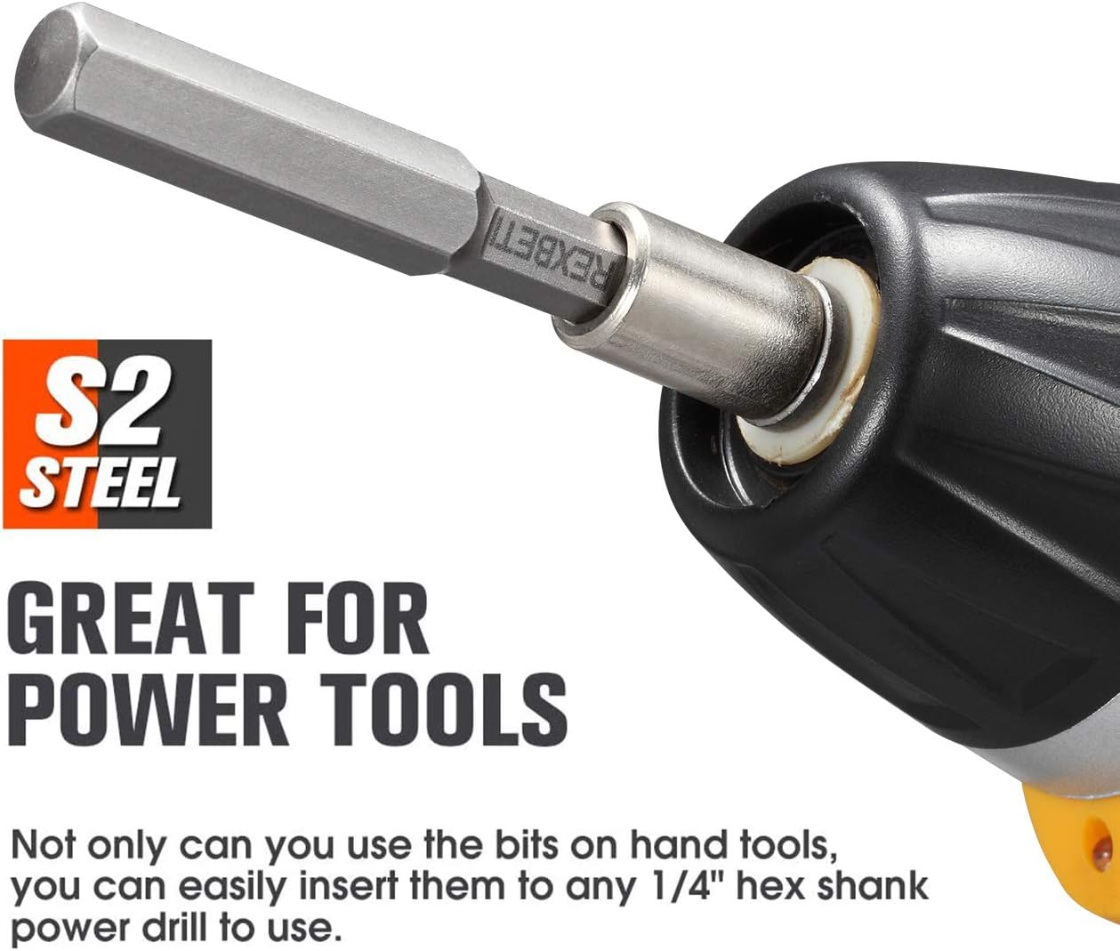 REXBETI 20 Piece Hex Head Allen Wrench Screwdriver Bit Set, SAE Metric 1/4 Inch Hex Shank S2 Steel Magnetic 2.3 Inch Long Drill Bits with Storage Box(20-Hex Bit Set(silver))