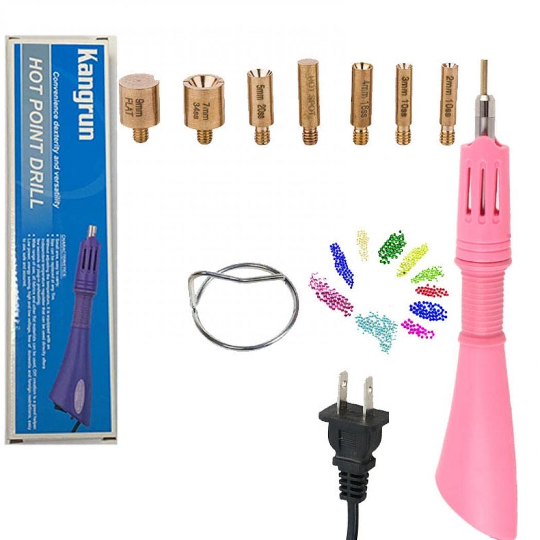 Hotfix Applicator, 7 in 1 Hot Fixed Wand Bedazzler Kit, Rhinestones Setter Wand Tool with 7 Different Tip Sizes, DIY Bedazzler Kit with Rhinestones with Support Stand (American standard (pink))