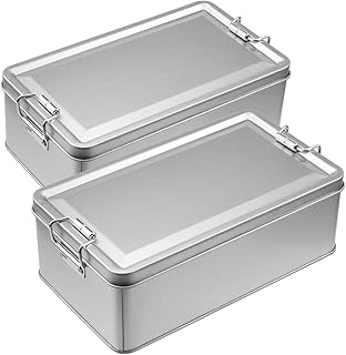 2 Pack Silver Tin Box Containers Metal Storage Box with Lids Rectangular Containers with