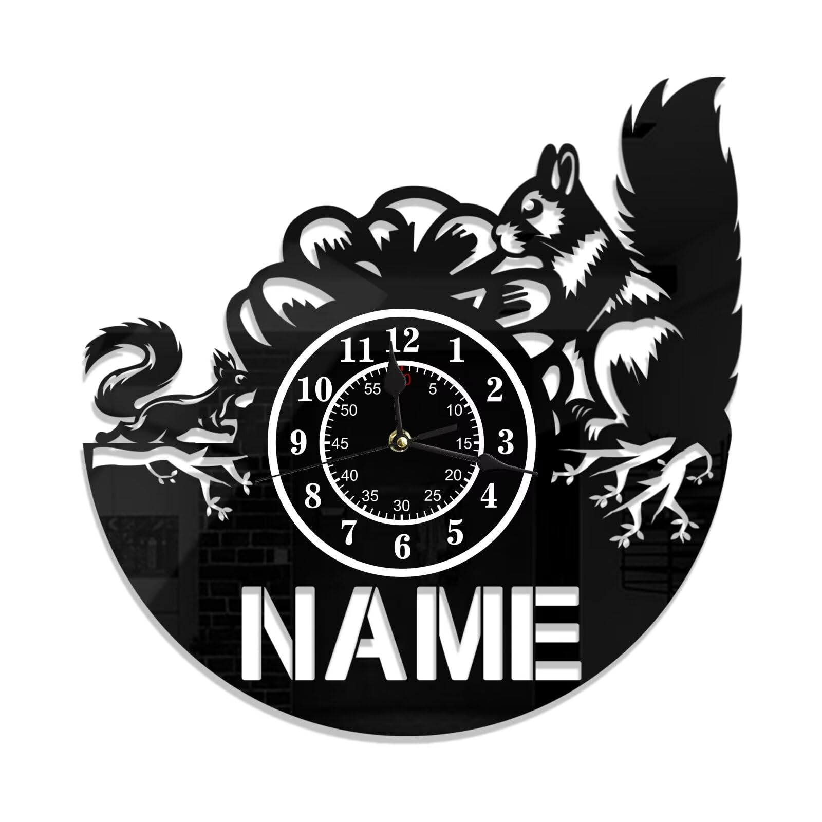 Customizable Name Fun Wall Clock,Personalized Wall Clock with 7 Color Lights,Animal Style Wall Clock,Bedroom/Living Room/Kitchen Decorative Wall Clock,Clock for Family and Friends,Squirrel Wall Clock
