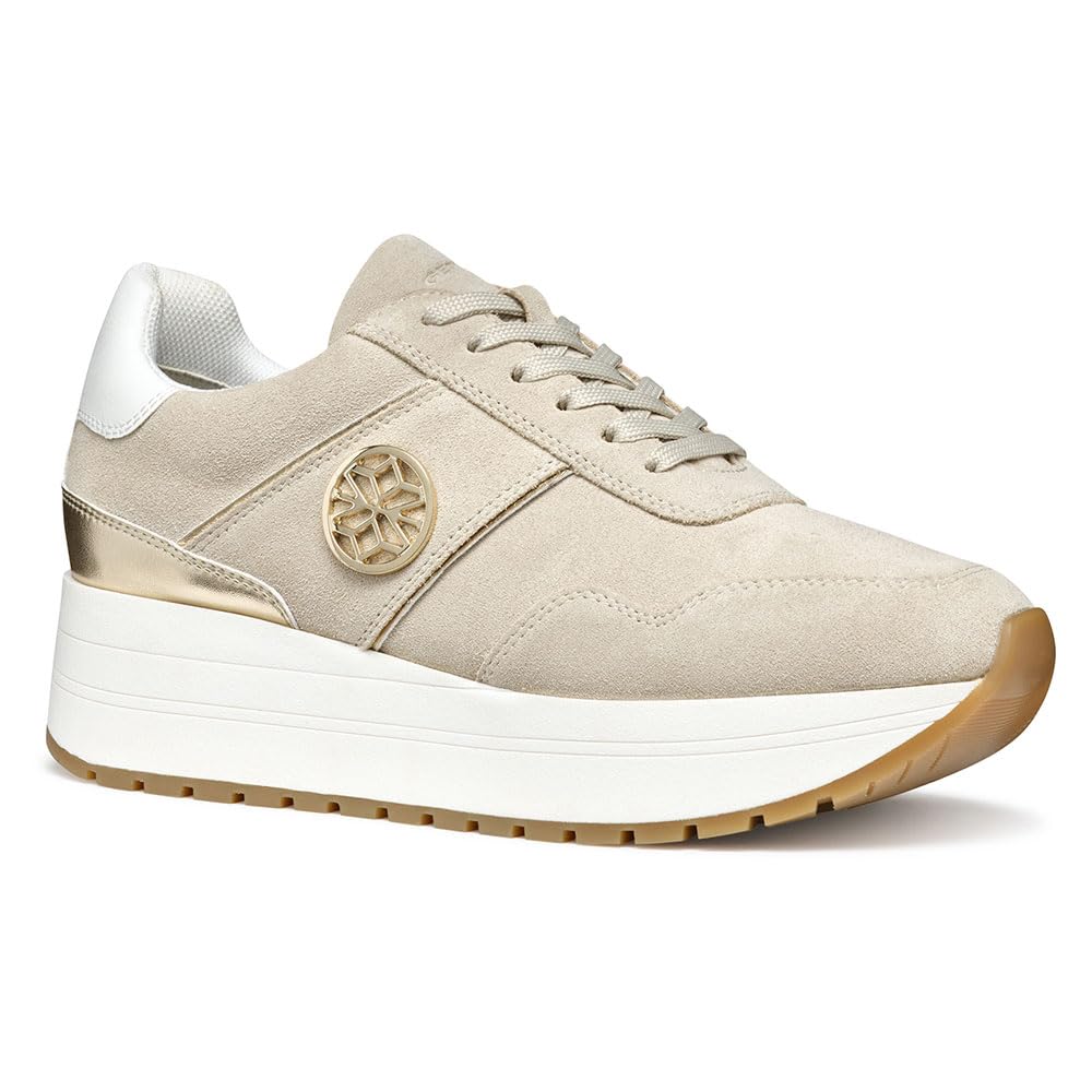 Geox Women's D New KENCY A Sneaker, Lt Taupe/Lt Gold, 2.5 UK