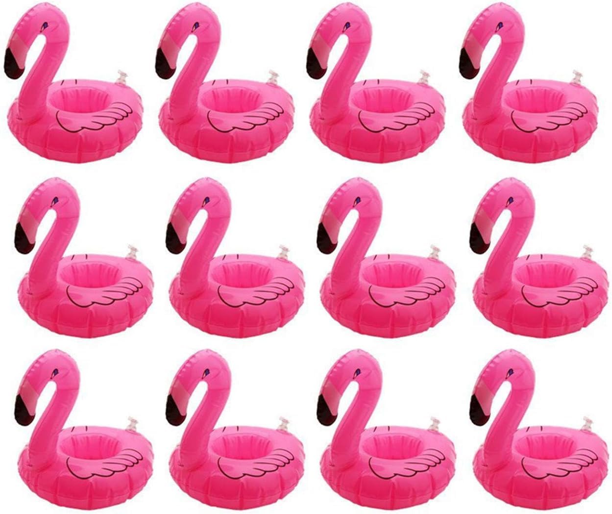 Inflatable Flamingo Drink Holders Tropical Luau Party Decorations Floating Pool Cup Coasters for Kids and Adults Bath and Water Toys (Pink) Pack of 12-picture-12