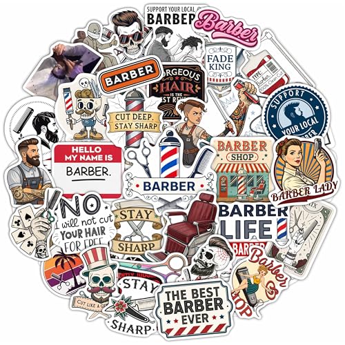 100Pcs Barber Stickers and Decals for Water Bottle Laptop - Barbershop Stickers - Barber Gifts for Men Party Supplies - Gift for Women & Men