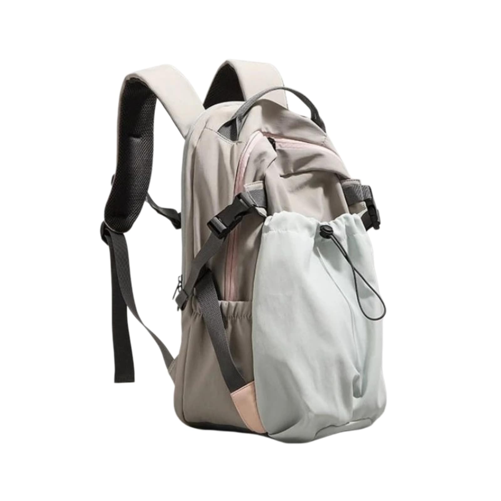 Zaino A Spalla in Nylon Unisex, Grande Borsa Casual di Stoccaggio con Tasca Laterale Cordone per Trasportare Tutti I Giorni-Khaki
