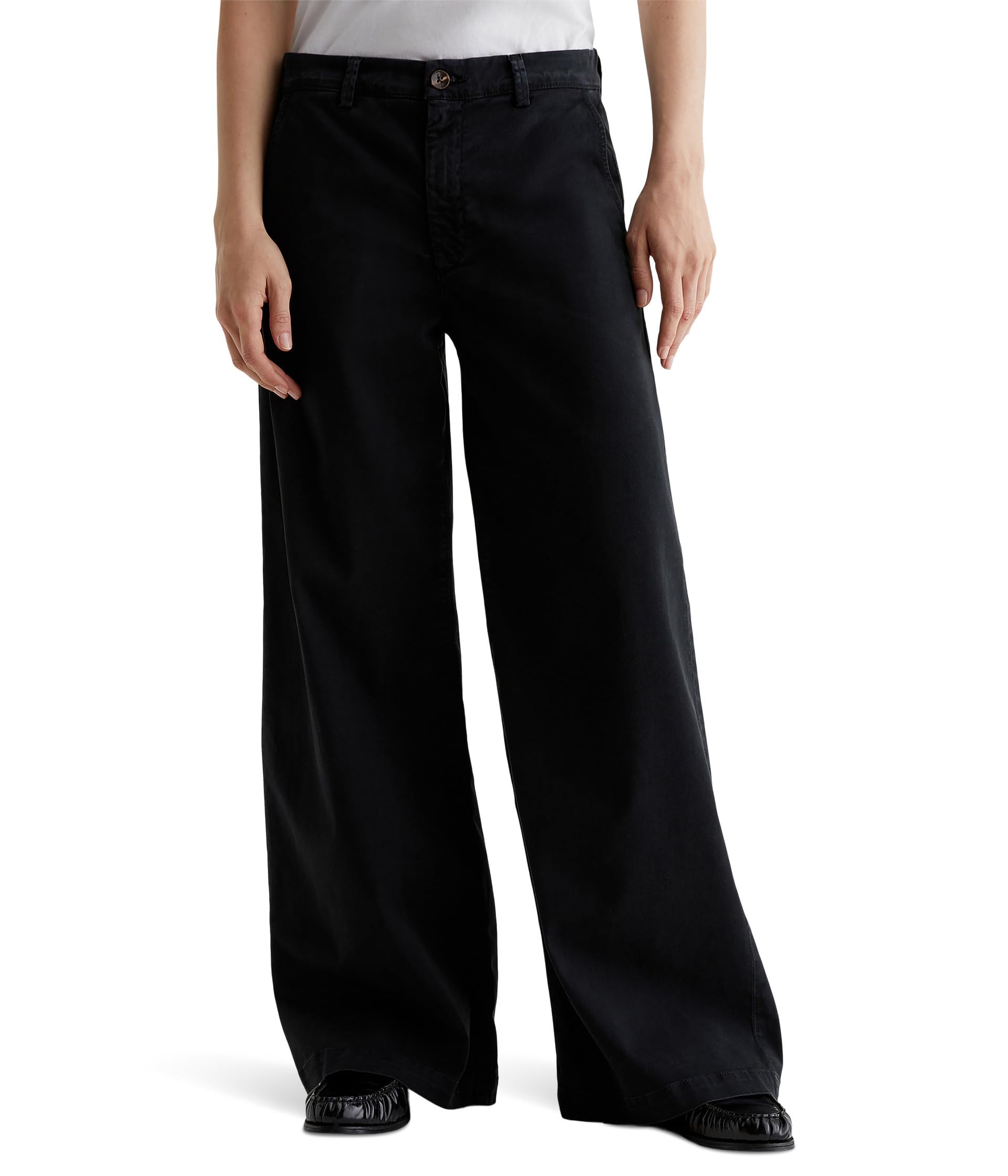 AG Womens Caden Mid Rise Wide Leg Pants in Sulfur Black