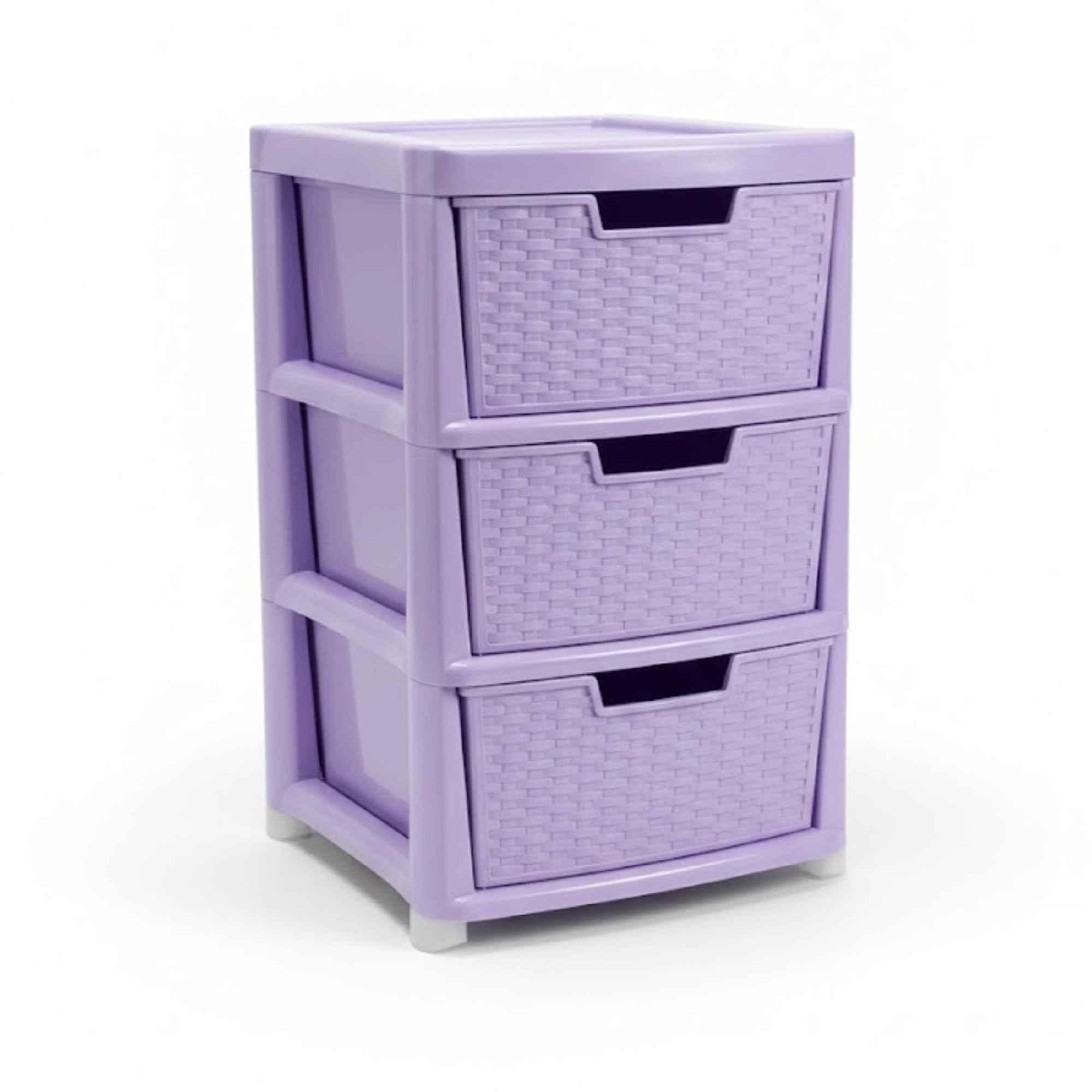 ELMORA'Z Large Storage Drawers Unit Rattan Effects Storage Solution Organizer Tower For Multipurpose Home Kitchen Office Laundry (Rattan Lilac, 3 Tier)