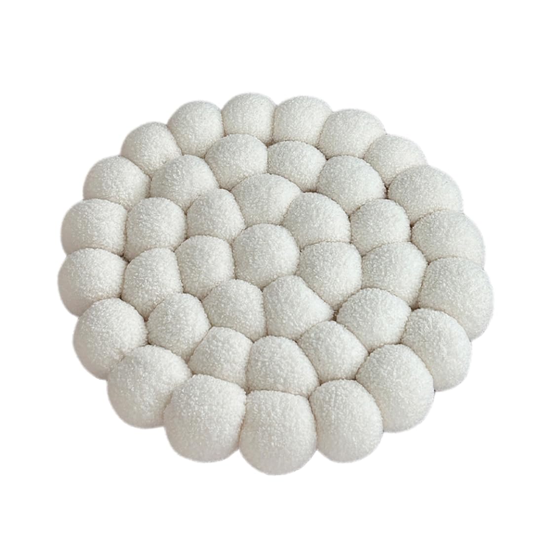 15.7" Small Mantou Cushion Round Plush Throw Pillow Flat Hand-Made Round Shaped Cushion Mat Home Decor Foft Fuzzy Chair Plush Pillow Soft Chair Pads Floor Cushions (White)