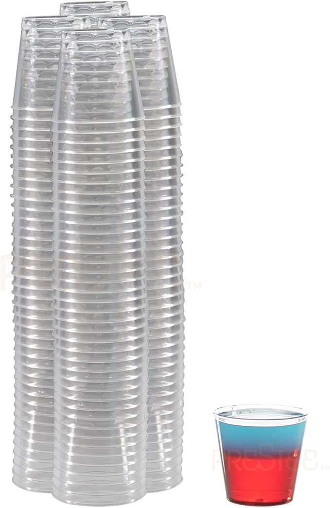 Prestee 100 Pack 1oz Clear Plastic Shot Glasses Shot