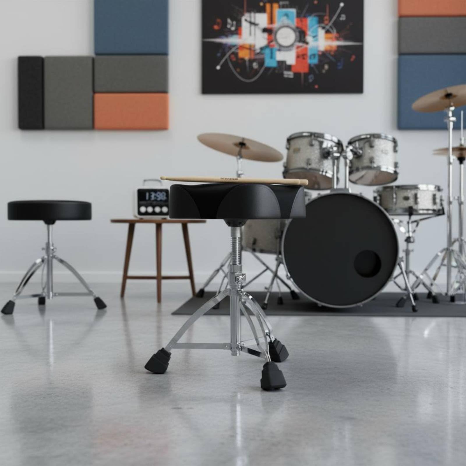 Sgabello da Batterista Rinforzato Trono Batteria Imbottitura Spessa Sgabello Regolabile per Sala Prove, Nero