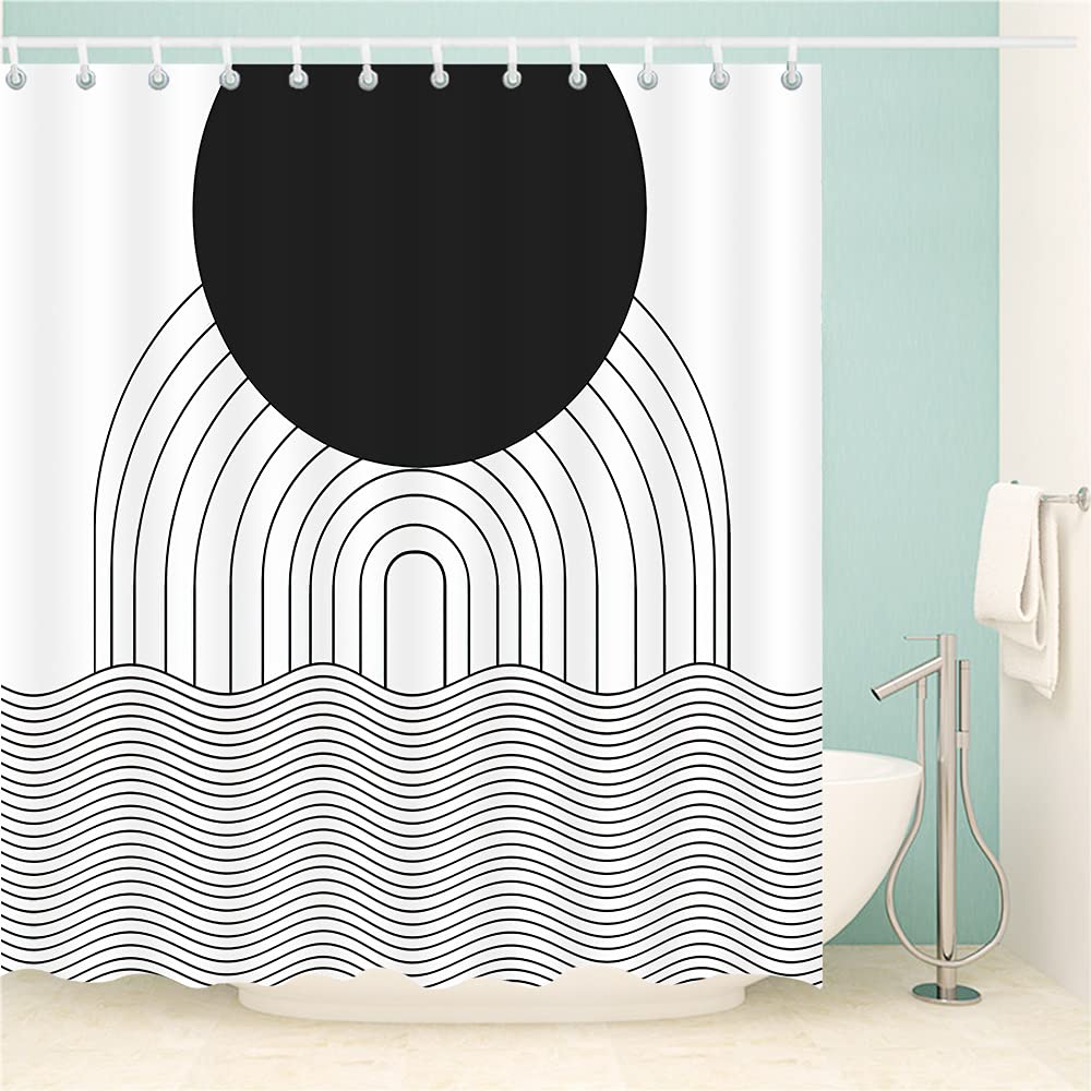 WGFAKJMO Modern Abstract Shower Curtain Contemporary Minimalist Geometric Aesthetic Retro Sun Shower Curtains Neutral Arch Fabric Waterproof Polyester with 12 Hooks 72 x 72 in