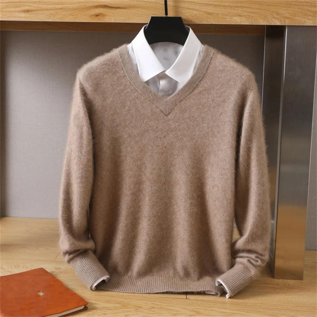 Ownwfeat Suéter de cachemira para hombre, con solapas en V, suéter de punto de manga larga para invierno