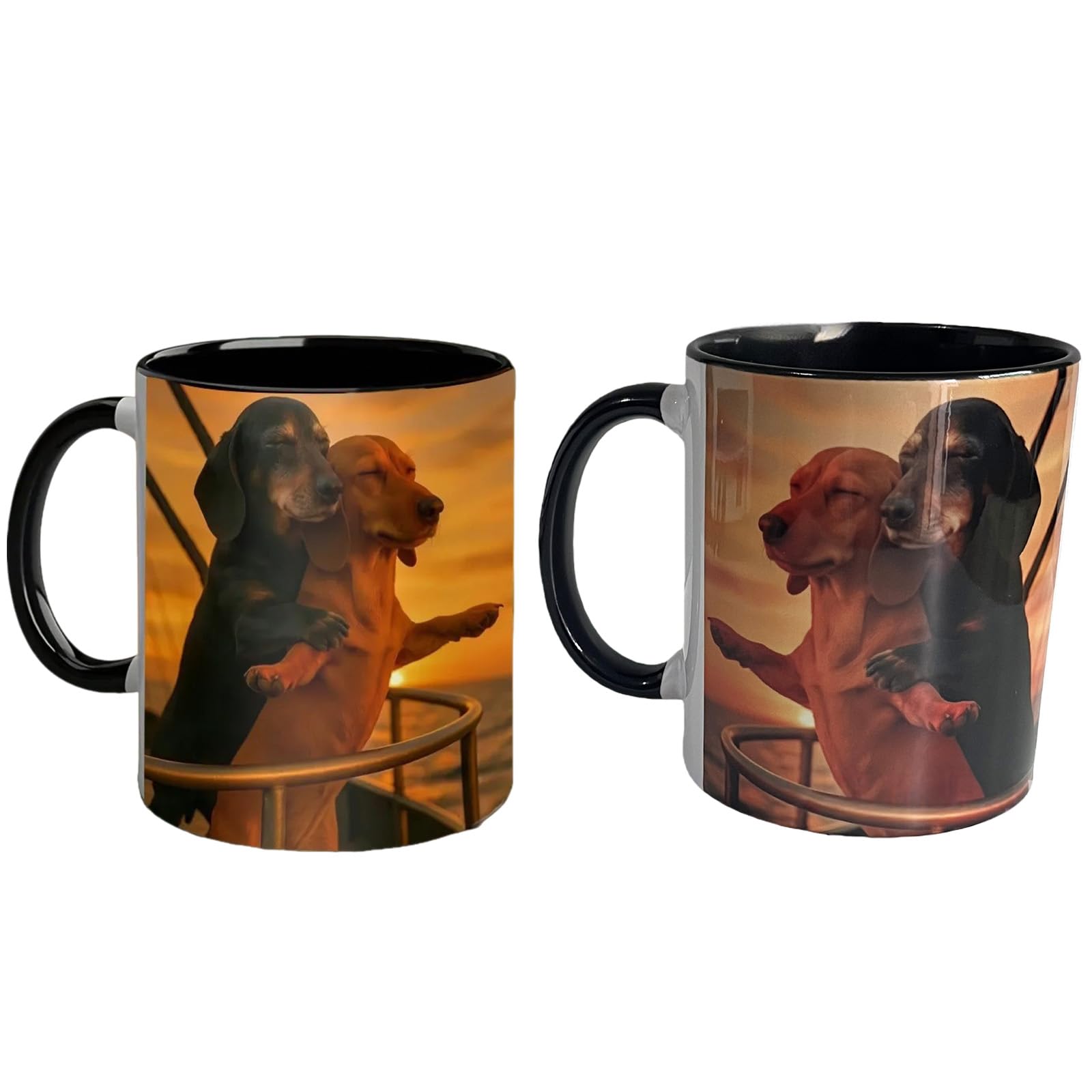 Kalttoy 2Pcs Set Couple Dachshund Love Ceramic Mug Romantics Pose Sausage Dog Coffee Cup With Handle For Couples And Dog Lover Gift Microwaveable Mug
