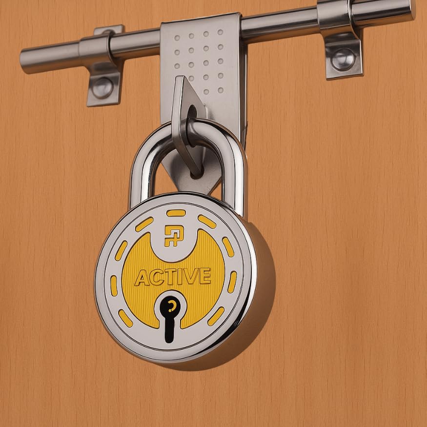 Image of Azco Round Lock 65mm 10 Keys 8 Levers Padlock | Double Locking Heavy Shackle | Lock and Keys for Home Door Shutter Shop Office Main Gate | Silver Gold Finish (Pack of 1)