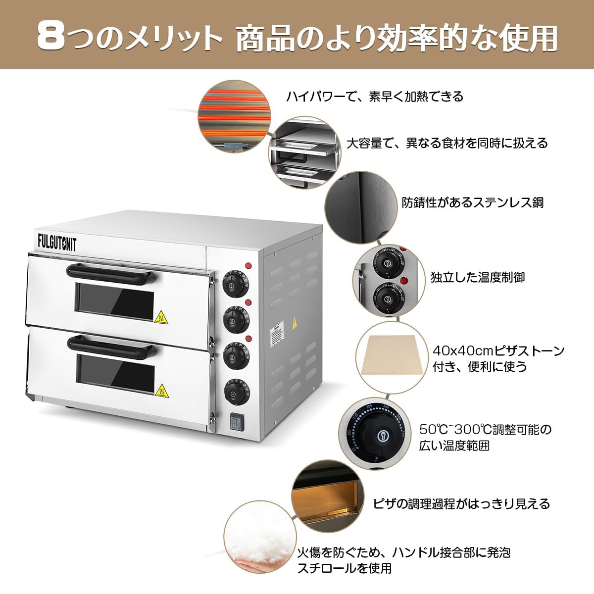 Amazon.co.jp: Fulgutonit ピザオーブン 業務用 電気ピザオーブン 二層