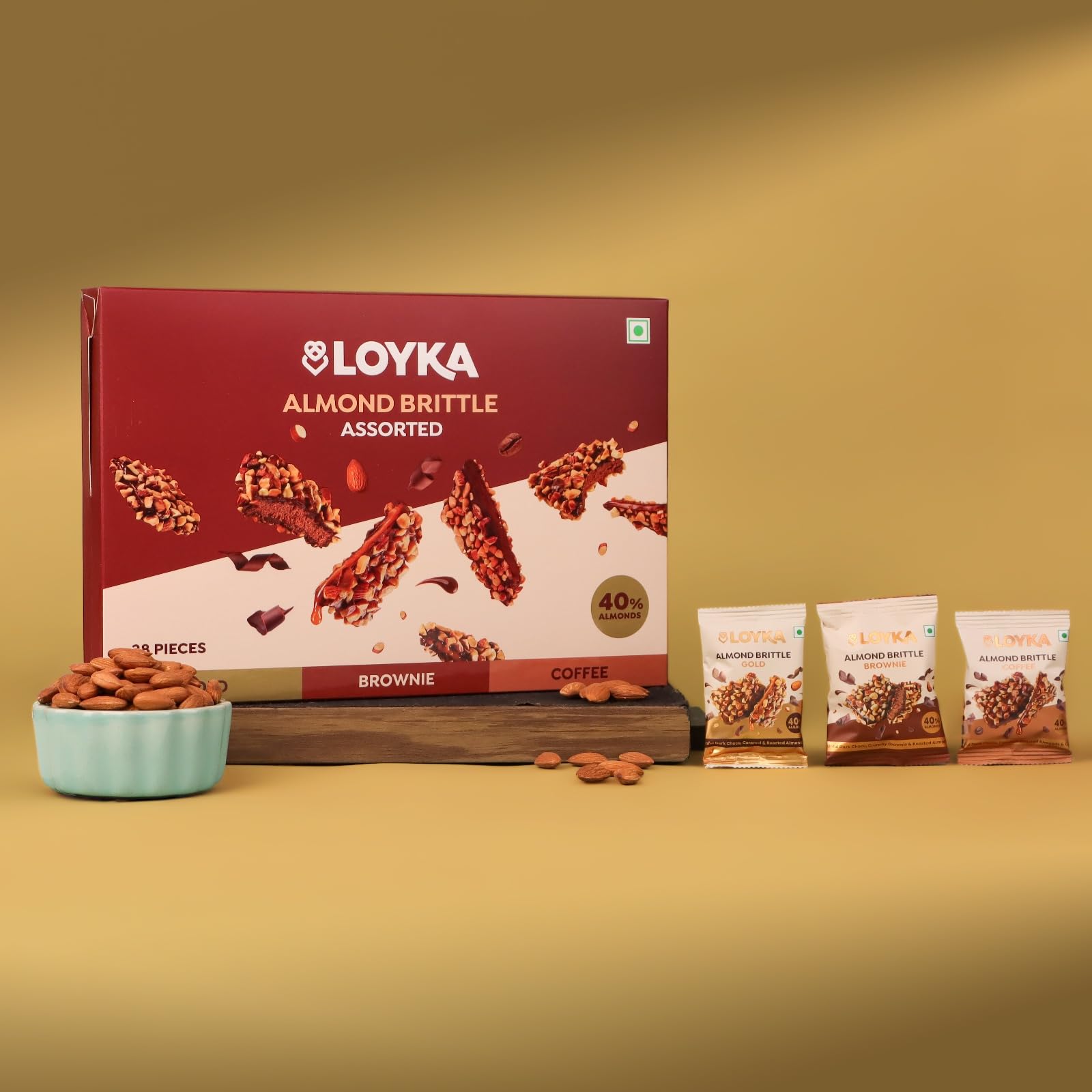 Loyka Almond Brittle Assorted Choco Box - 28 Pcs| Premium Chocolate Gift Hamper | Chocolate & Nut Dryfruit Delicacy | Roasted California Almonds, Dark Choco & Salted Caramel 1