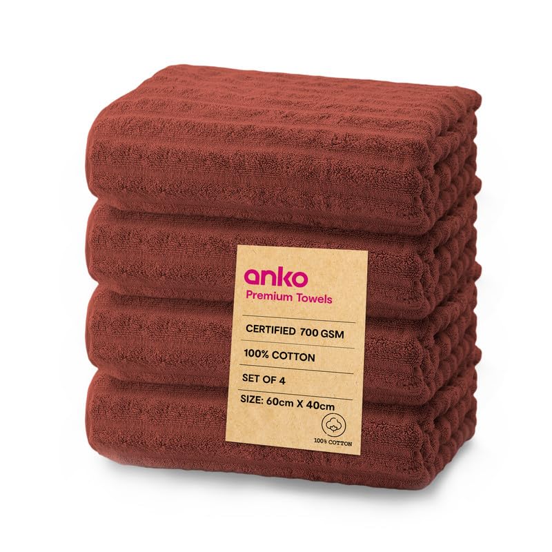 Anko Australia 100% Cotton 700 GSM Ribbed Hand Towel | Set of 4 | Super-Soft, Absorbent, Quick-Drying | Rust Towel for Men, Women & Kids | 60x40 cm |Travel, Gym, Spa Towel (B0CJ9MJYCS) Amazon Price History, Amazon Price Tracker