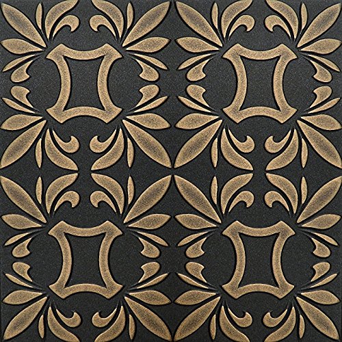 Pintado a mano de espuma de poliestireno techo Retro 112 negro - oro, 500 x 500 mm