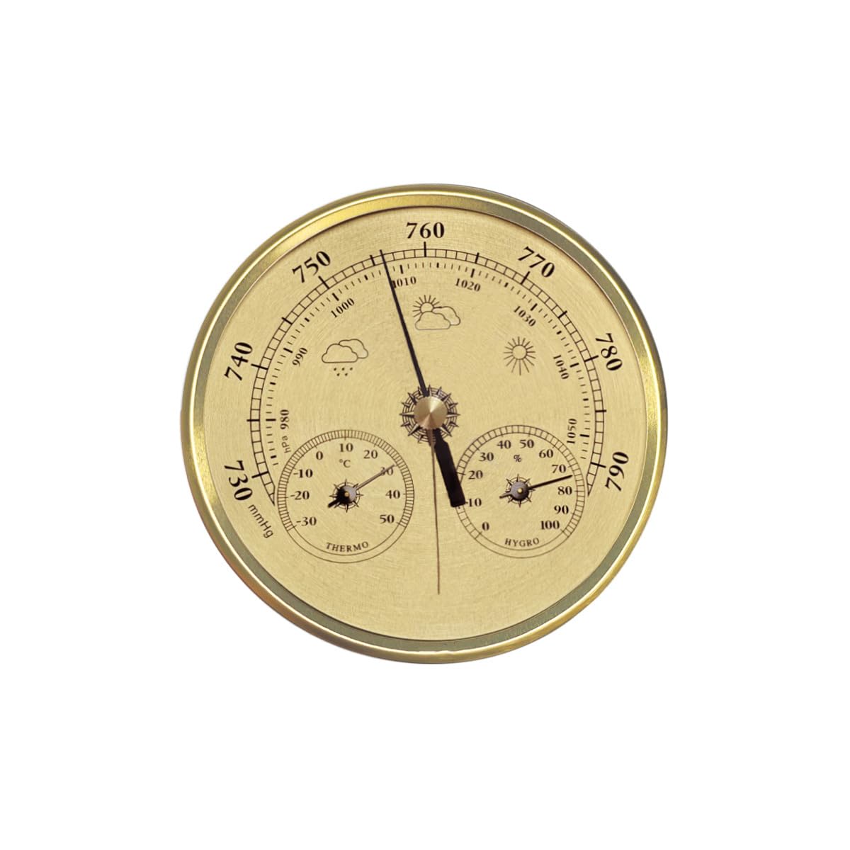 Voyoo Metal Framed Barometer,Analog Barometer with Thermometer Hygrometer for Indoor and Outdoor（Gold）