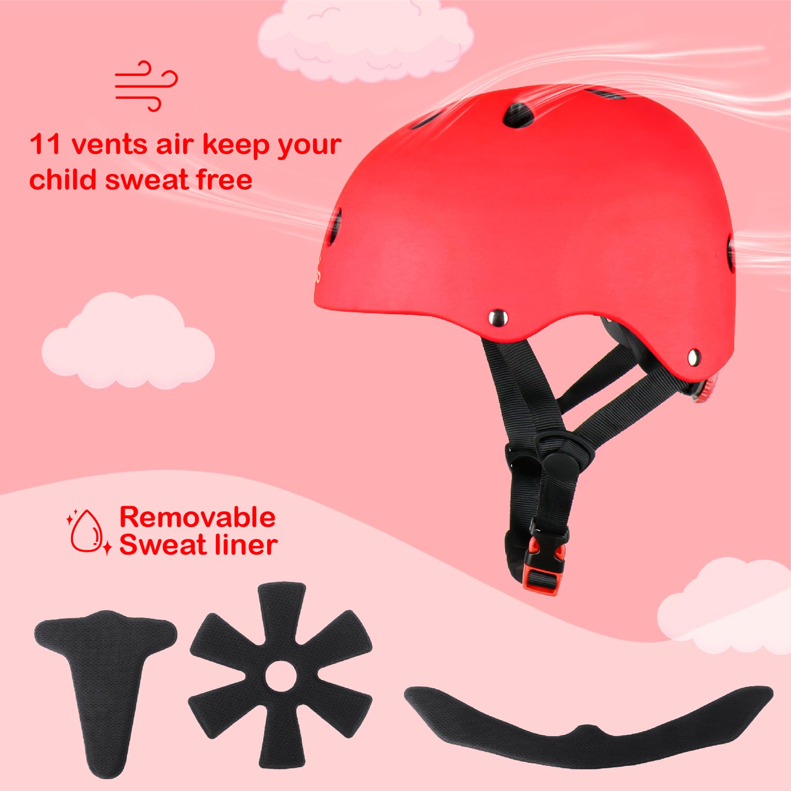KAMUGO Casco de Bicicleta para niños, Casco para niños de 2 a 8 años, con Equipo de protección Deportivo, Rodilleras, Coderas y muñequeras para monopatín, Ciclismo, Patinete