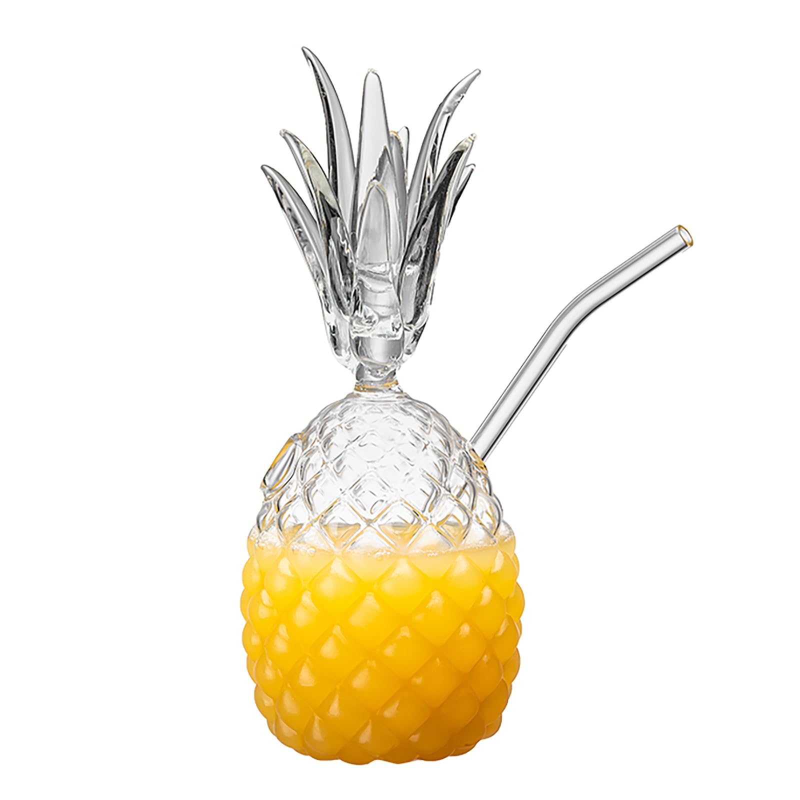 QVK Creative Pineapple Shaped Cocktail Glass, Personalized Bar Glass With Straw, Glassware Cocktail Glass, Suitable for Wine, Juice, Milk, Water, Bar, Party, Etc (1 pack)