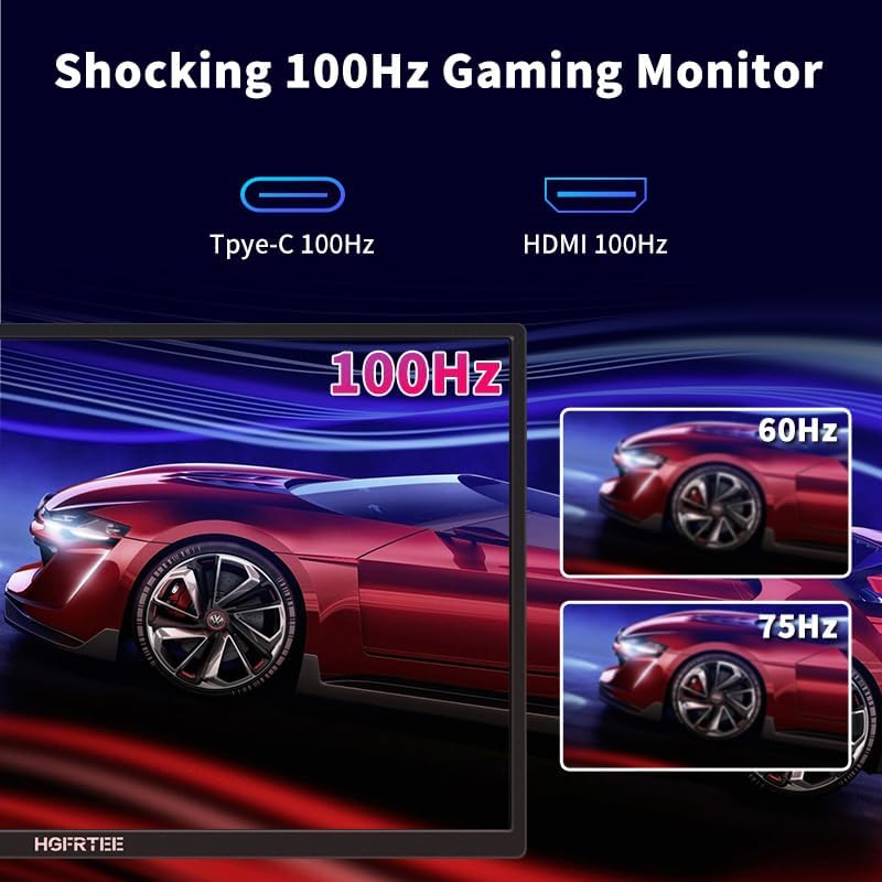 Image illustrating the 100Hz refresh rate of the HGFRTEE gaming monitor, comparing it to 60Hz and 75Hz displays for smoother visuals.