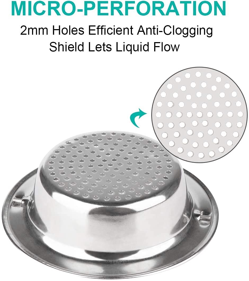SYGA Stainless Steel Sink Strainer Basket with Handle 11cm/4.33inch Large Wide Rim Anti Clogging Mesh Drain Filter Vegetable Hair Catcher Drain Cover for Most Bathroom Kitchen Home Sinks Drain-Silver — Amazon image 6