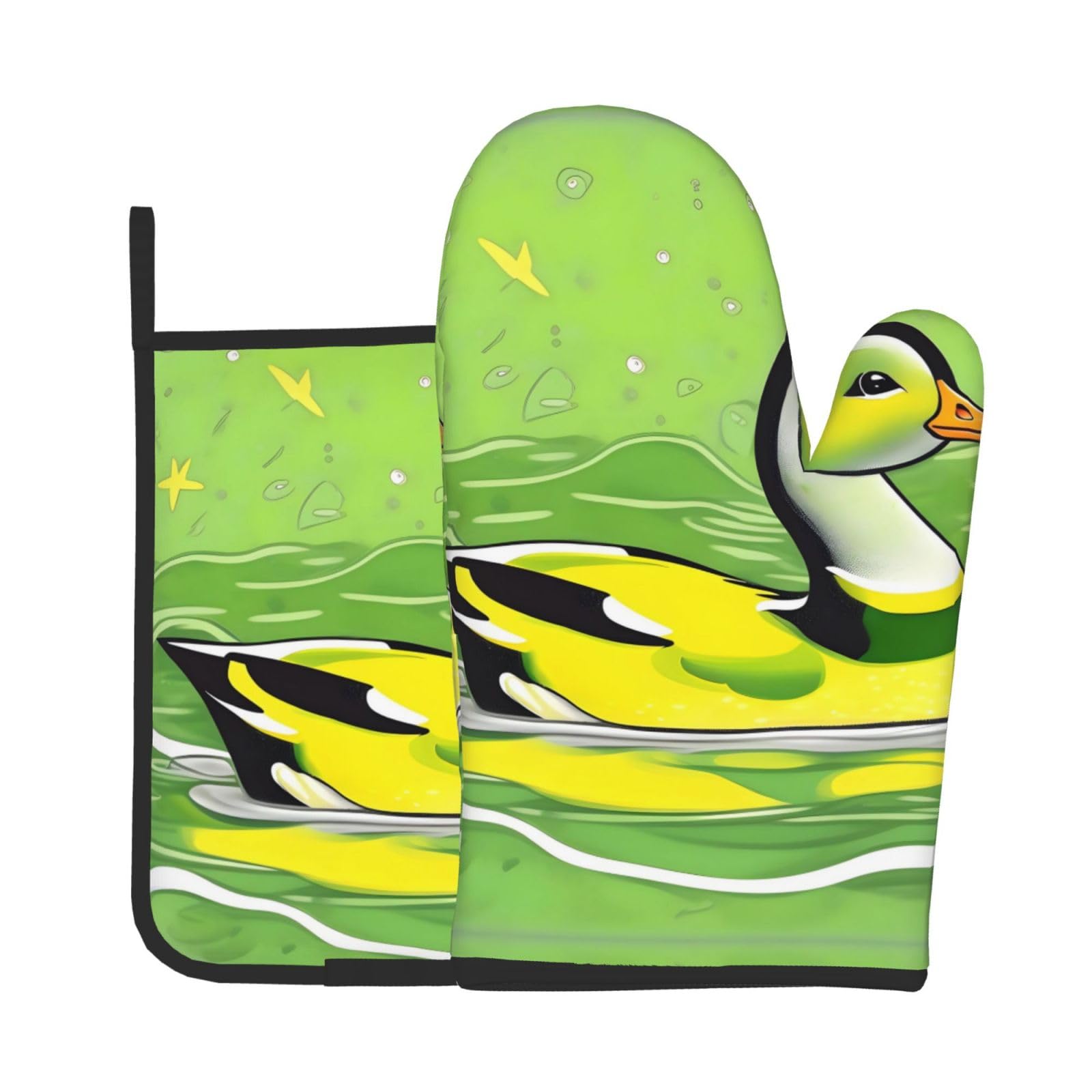 Oven Mitts and Potholders Set of 2 for Kitchen Baking Cooking GrayGreen Duck Thick and Durable
