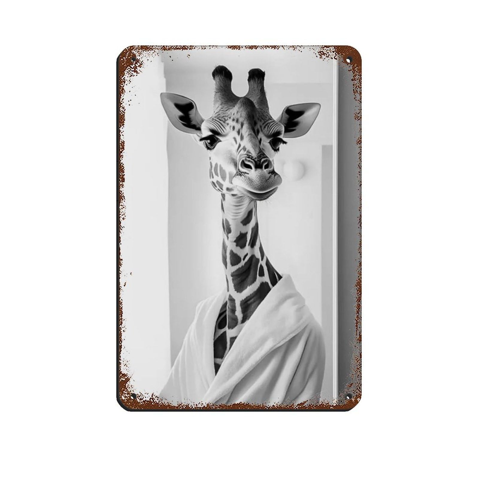 Giraffe Wearing A Bathrobe, Funny Bathroom Art Retro Poster Metal Tin Sign Chic Art Retro Iron Painting Bar People Cave Cafe Family Garage Poster Wall Decoration 8x12inch(20x30cm)