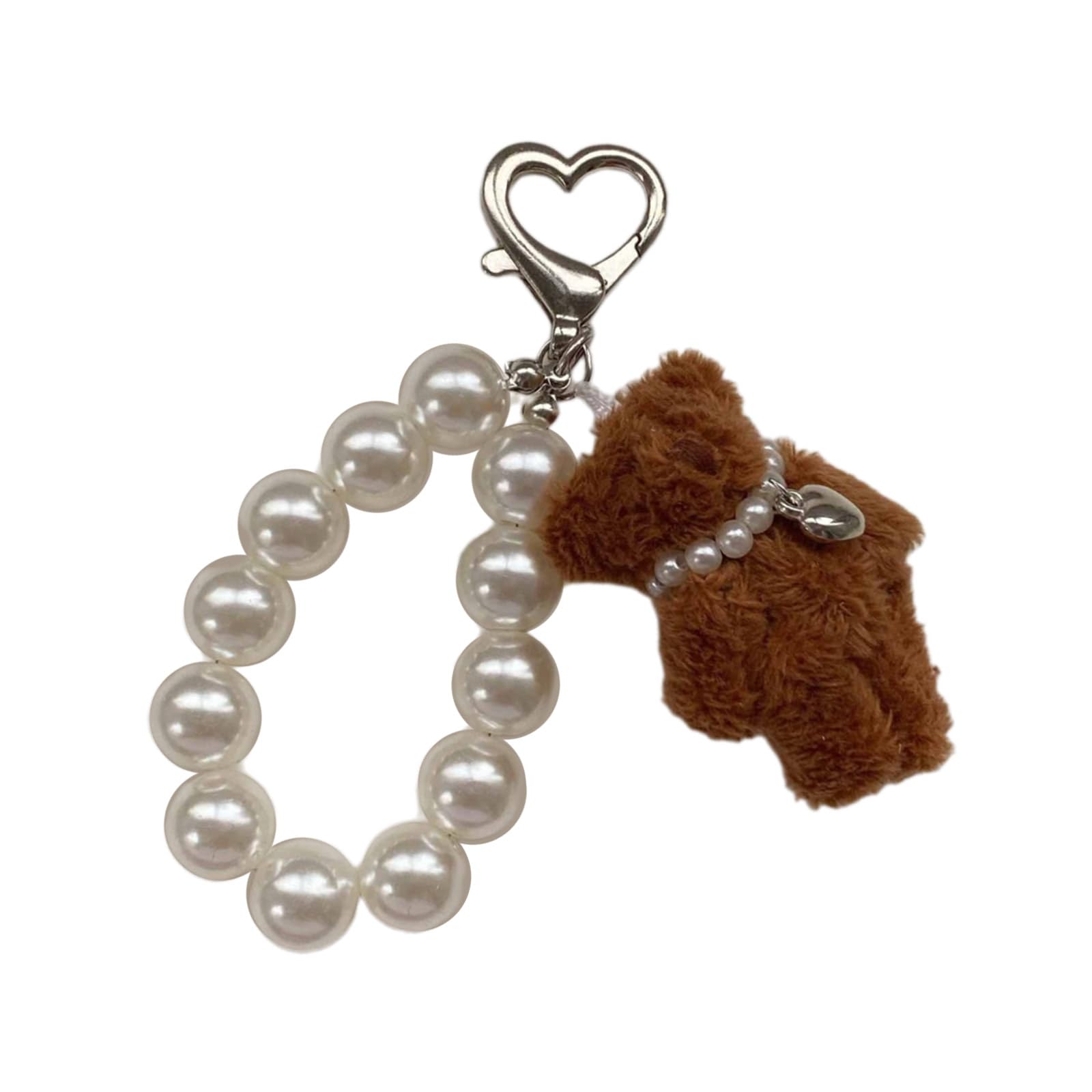 Maxtonser Unique Plush Bear Imitation Pearls Chain Heart Keychain Soft Keyring Bag Pendant Phone Charm for Phones and Bags