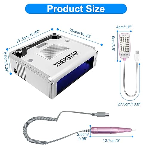 Miniatura 6 de XBERSTAR Colector de polvo de uñas, 54 LED 108 W, 4 en 1, ventilador eléctrico de succión para uñas de gel acrílico, kit de lima de uñas, kit