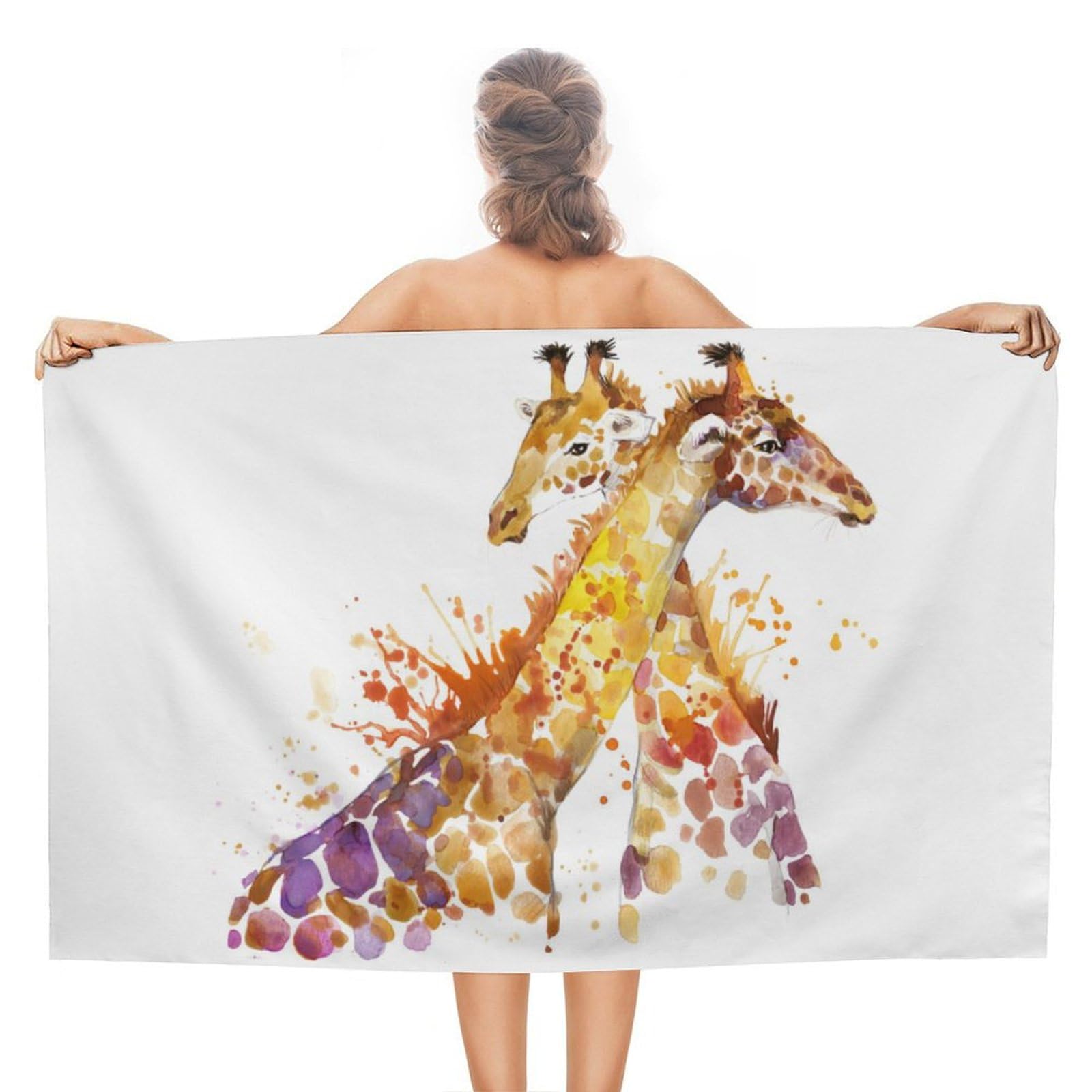 LEDFCVSU Beach Towel, Watercolor Giraffes Bath Towel, Absorbent Towel for Swimming, Sports, Travel