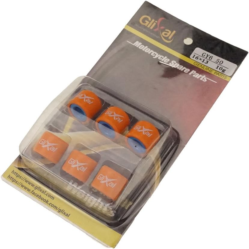 Glixal ATKS-04015 16X13mm High Performance Racing Variator Roller Weights Set 139QMB GY6 50cc - 100cc Scooter Moped ATV (10 gram)